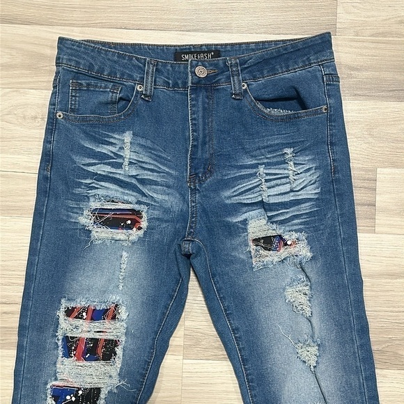 SMOKE & ASH Men’s Distressed Cat Scratch straight Jeans - Picture 3 of 8
